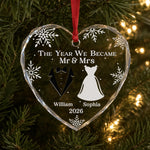 Custom Heart Glass Ornament - Personalized Anniversary Christmas Wedding Gifts For Husband, Wife, Couple - Started With A Yes, Now It’s Us