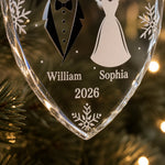Custom Heart Glass Ornament - Personalized Anniversary Christmas Wedding Gifts For Husband, Wife, Couple - Started With A Yes, Now It’s Us