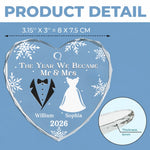 Custom Heart Glass Ornament - Personalized Anniversary Christmas Wedding Gifts For Husband, Wife, Couple - Started With A Yes, Now It’s Us