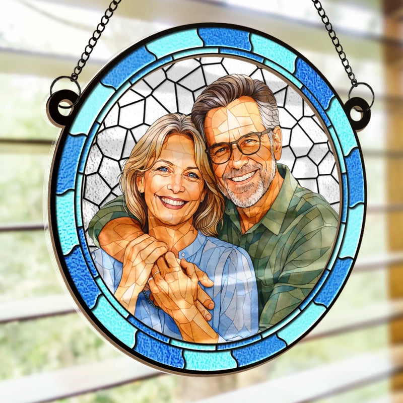 Custom Photo Forever With You - Couple Personalized Window Hanging Suncatcher Ornament - Gift For Husband Wife, Anniversary