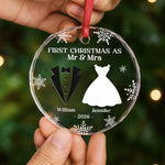 Custom Heart, Round Glass Ornament - Personalized Anniversary Christmas Wedding Gifts For Couple, Husband, Wife - Our First Christmas As Mr & Mrs