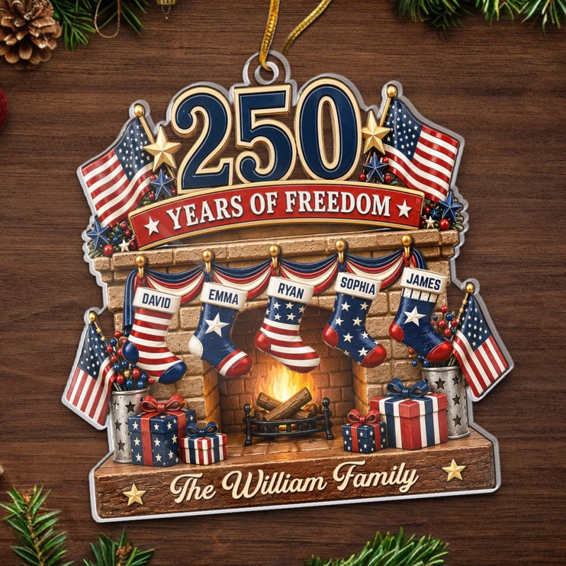 Custom Acrylic Ornament - Personalized America 250th Anniversary Christmas Gifts For Family - Home Of Freedom And Love