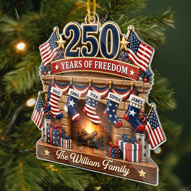 Custom Acrylic Ornament - Personalized America 250th Anniversary Christmas Gifts For Family - Home Of Freedom And Love