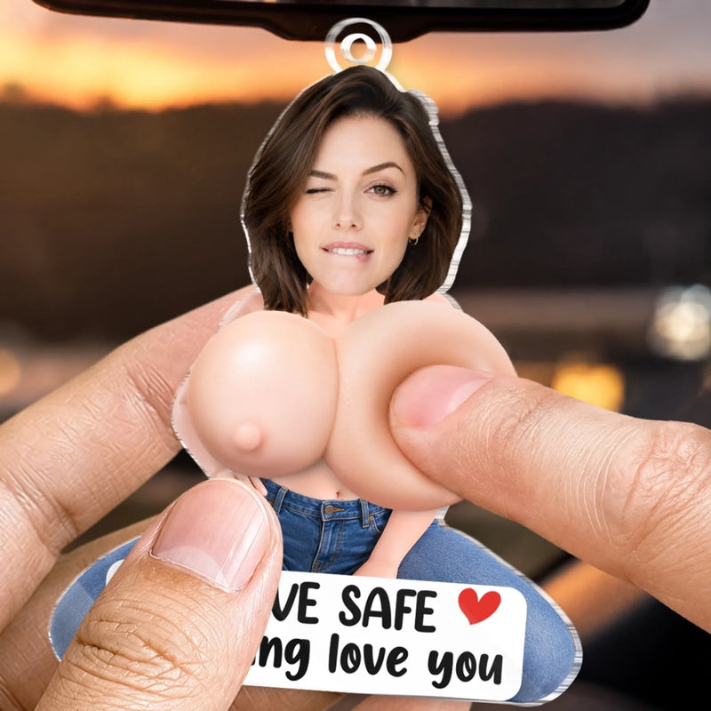Custom Photo Squishy Acrylic Car Ornament - Personalized Anniversary Wedding Gifts For Wife, Husband, Couple - Love On The Road