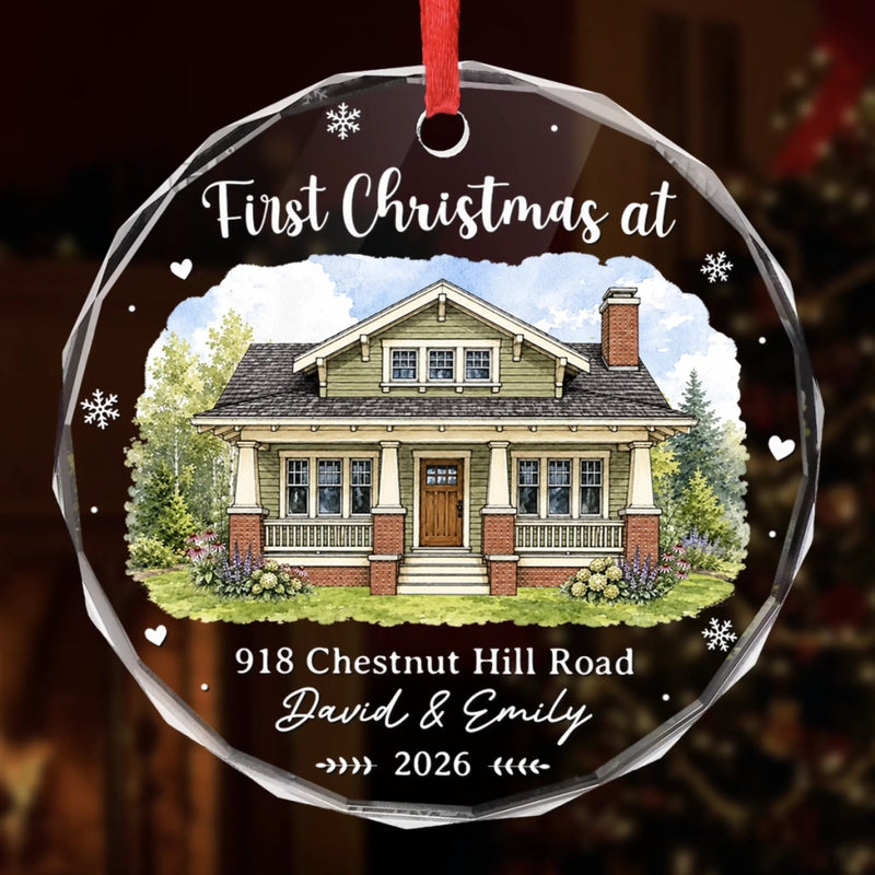 Custom Photo New Home Circle Glass Ornament - Personalized Anniversary Christmas Wedding Gifts For Couple, Husband, Wife - New Keys New Memories