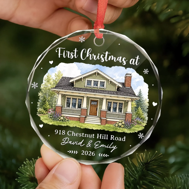 Custom Photo New Home Circle Glass Ornament - Personalized Anniversary Christmas Wedding Gifts For Couple, Husband, Wife - New Keys New Memories