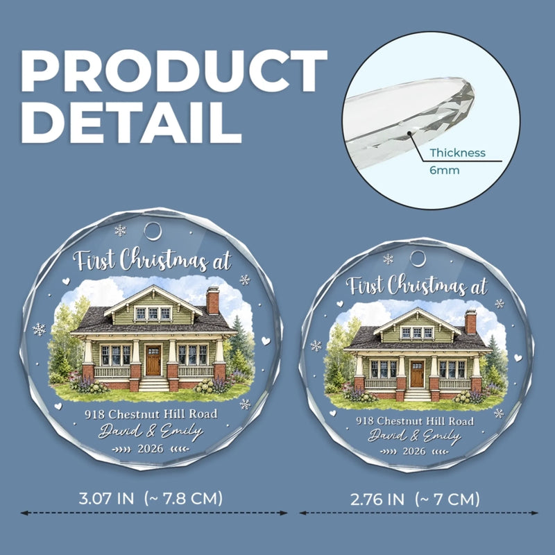 Custom Photo New Home Circle Glass Ornament - Personalized Anniversary Christmas Wedding Gifts For Couple, Husband, Wife - New Keys New Memories