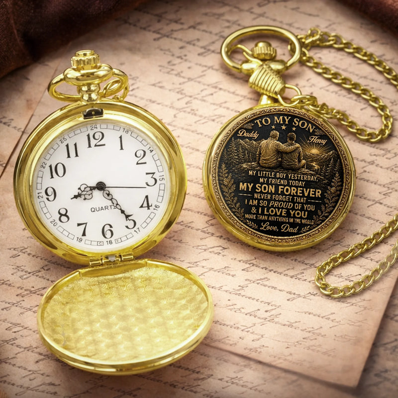 Custom Pocket Watch - Personalized Birthday Gifts For Son - Forever My Son And Best Friend