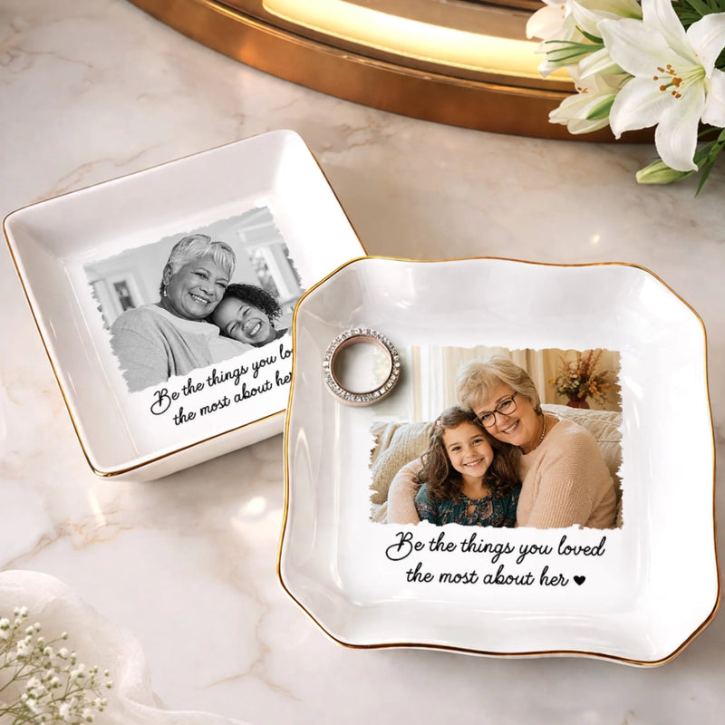 Custom Photo Jewelry Dish - Personalized Memorial Sympathy Gifts For Loss Of Mom, Dad - Gone Yet Always Near