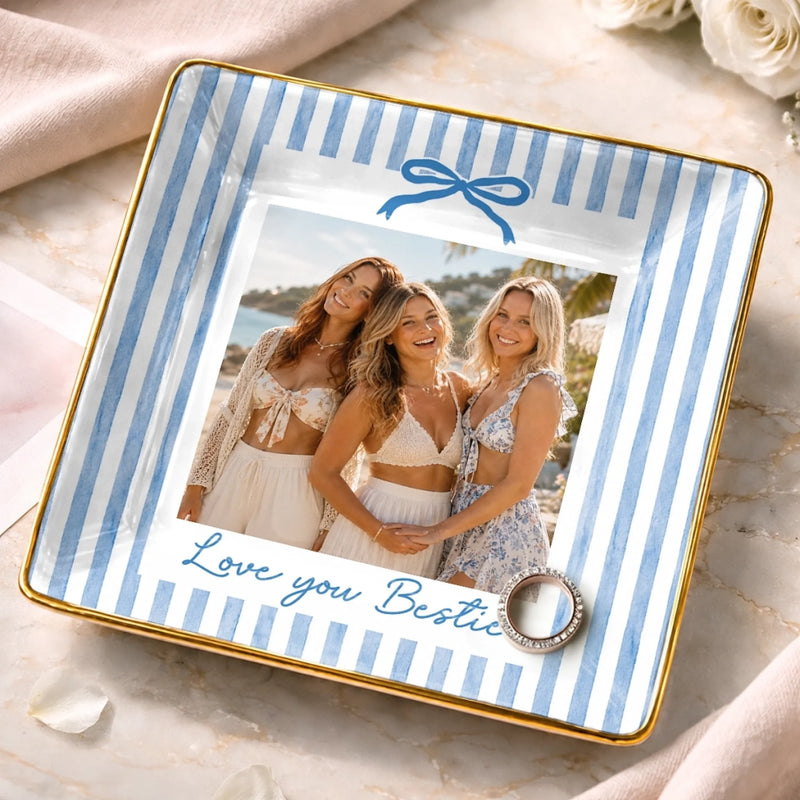 Custom Photo Jewelry Dish - Personalized Best Friend Birthday Gifts For Women, Besties, Sisters, BFF - Cherishing Our Girl Moments