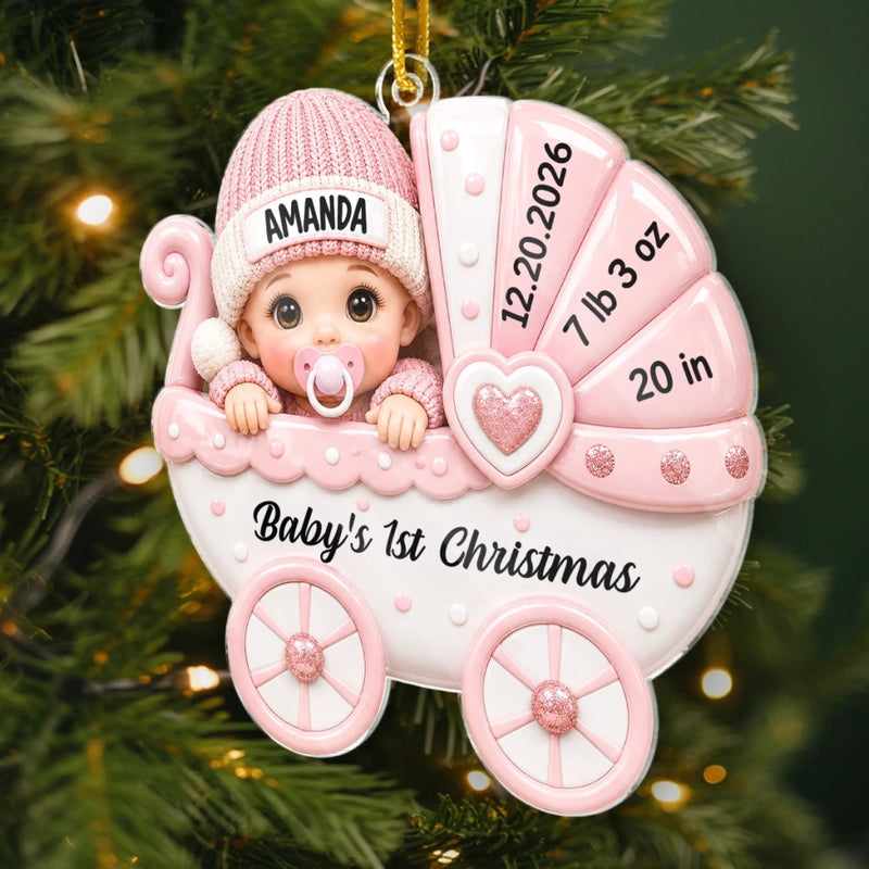 Custom First Christmas Acrylic Ornament - Personalized Baby Shower, Gender Reveal Gifts For New Moms, New Dads, New Parents - Sweetest Addition To Our Family