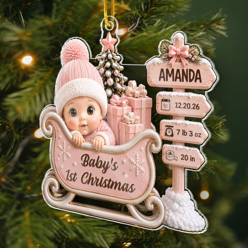 Custom First Christmas Acrylic Ornament - Personalized Baby Shower, Gender Reveal Gifts For New Moms, New Dads, New Parents - Santa's Cutest Little Passenger