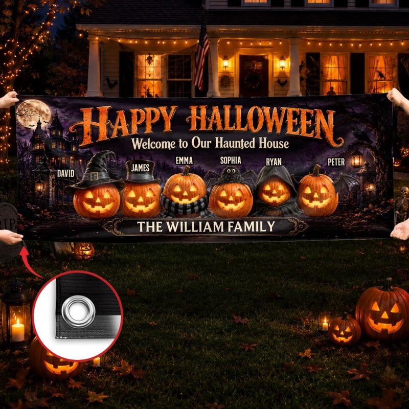 Custom Haunted Home Outdoor Banner - Personalized Halloween Decor Gifts For For Mom, Dad, Brother, Sister - Welcome To The Spooky House