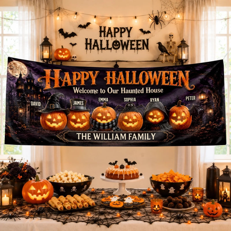 Custom Haunted Home Outdoor Banner - Personalized Halloween Decor Gifts For For Mom, Dad, Brother, Sister - Welcome To The Spooky House