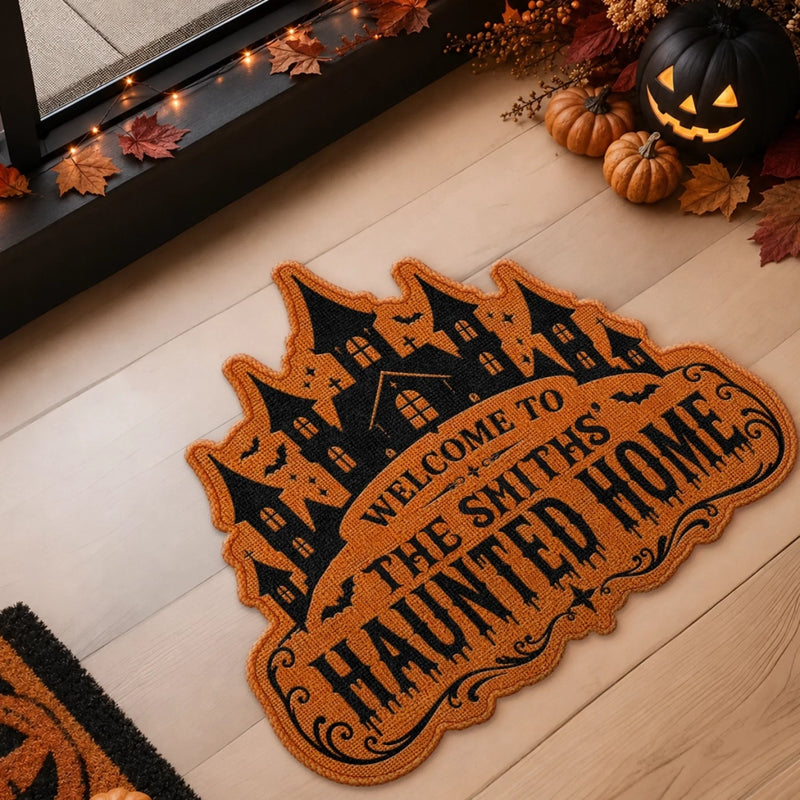 Custom Shaped Doormat - Personalized Halloween Decor Birthday Gifts For Mom, Dad, Brother, Sister, Kids - Haunted With Love
