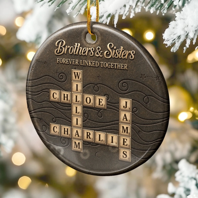 Custom Scrabble Ceramic Ornament - Personalized Christmas Birthday Gifts For Brother, Sister - Wrapped In Sibling Love