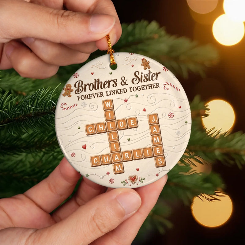 Custom Scrabble Ceramic Ornament - Personalized Christmas Birthday Gifts For Brother, Sister - Home Baked Happiness