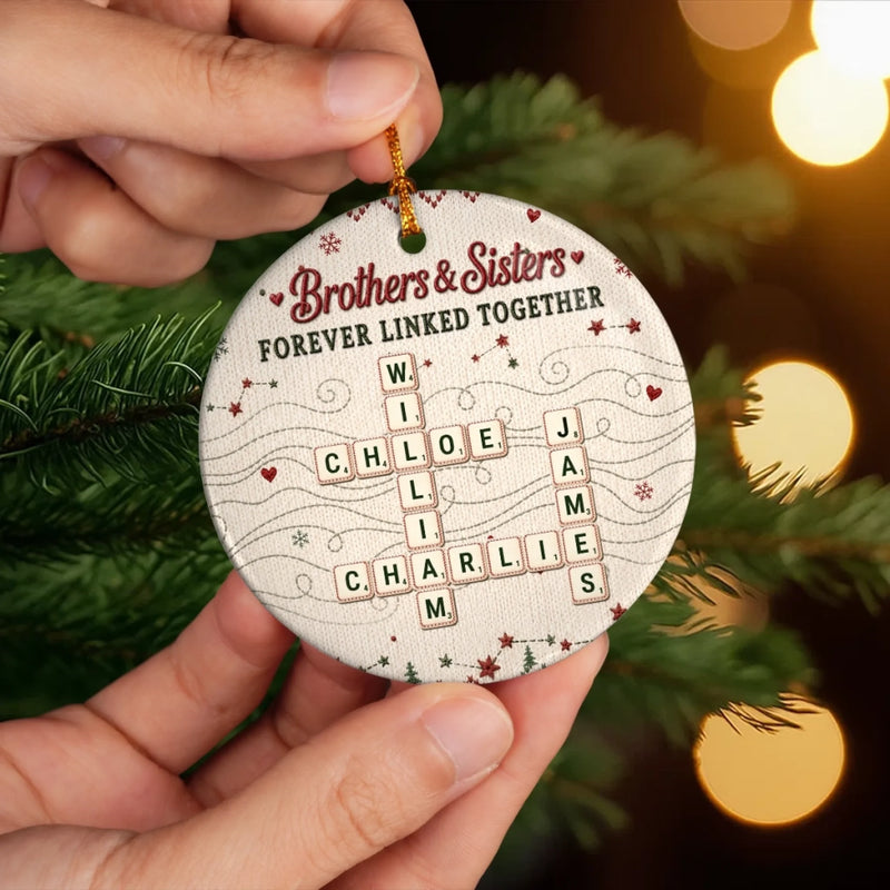 Custom Scrabble Ceramic Ornament - Personalized Christmas Birthday Gifts For Brother, Sister - Warm Winter Heartbeats