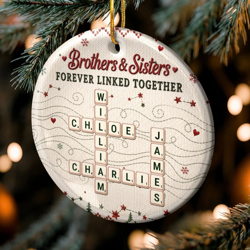 Custom Scrabble Ceramic Ornament - Personalized Christmas Birthday Gifts For Brother, Sister - Warm Winter Heartbeats