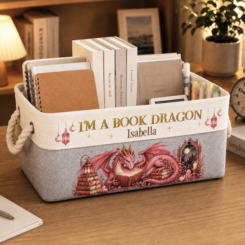Custom Storage Basket - Personalized Bookish Gifts For Book Lovers, Bookworms, Readers - Guarding My Book Hoard