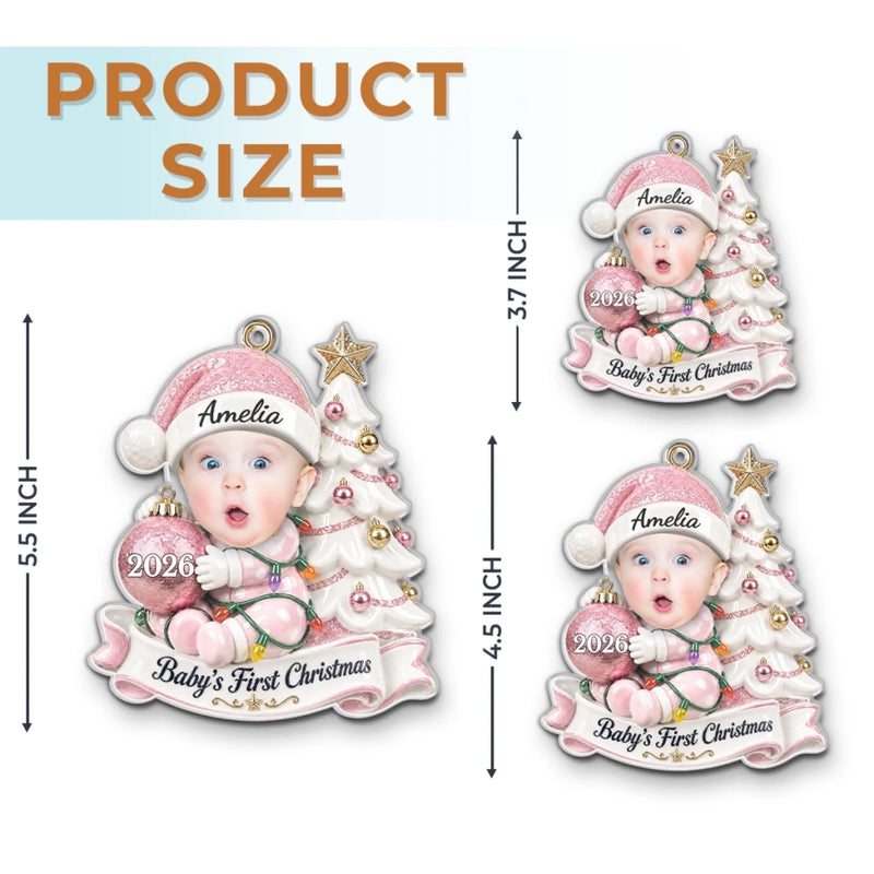 Custom Photo First Christmas Acrylic Ornament - Personalized Christmas Baby Shower, Gender Reveal Gifts For New Moms, New Dads, New Parents - Little Hands Big Love