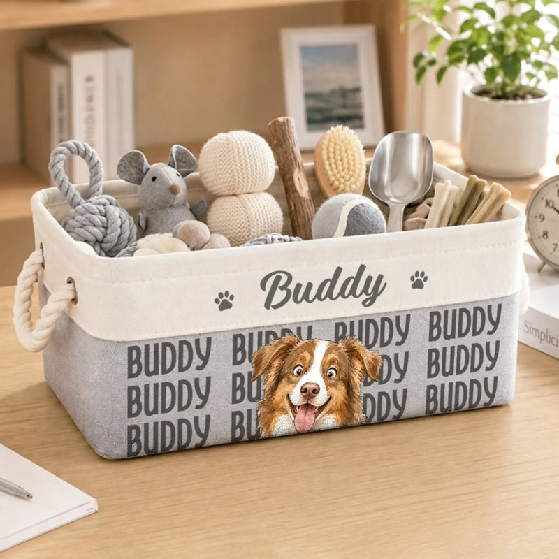 Custom Photo Storage Basket - Personalized Birthday Gifts For Dog Cat Lovers, Dog Dad And Mom, Cat Owners - Love Comes With Paws