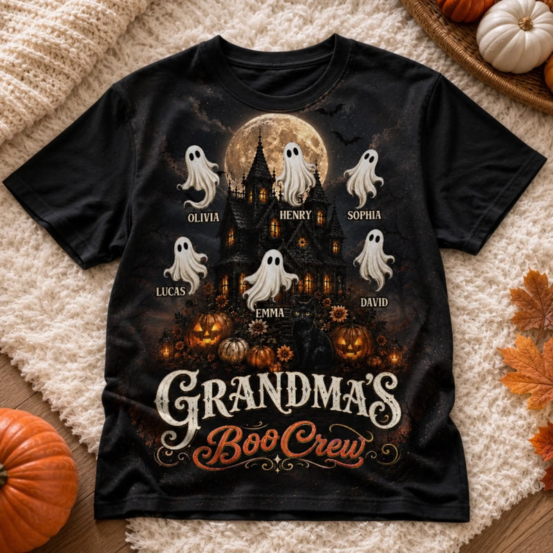 Custom Boo Crew T-shirt - Personalized Halloween Birthday Gifts For Mom, Grandma - Grandma’s Favorite Ghosts