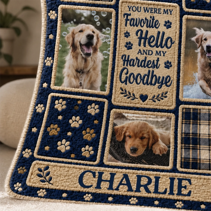Custom Photo Blanket - Personalized Pet Memorial Sympathy Gifts For Dogs, Cats - Paw Prints On My Heart