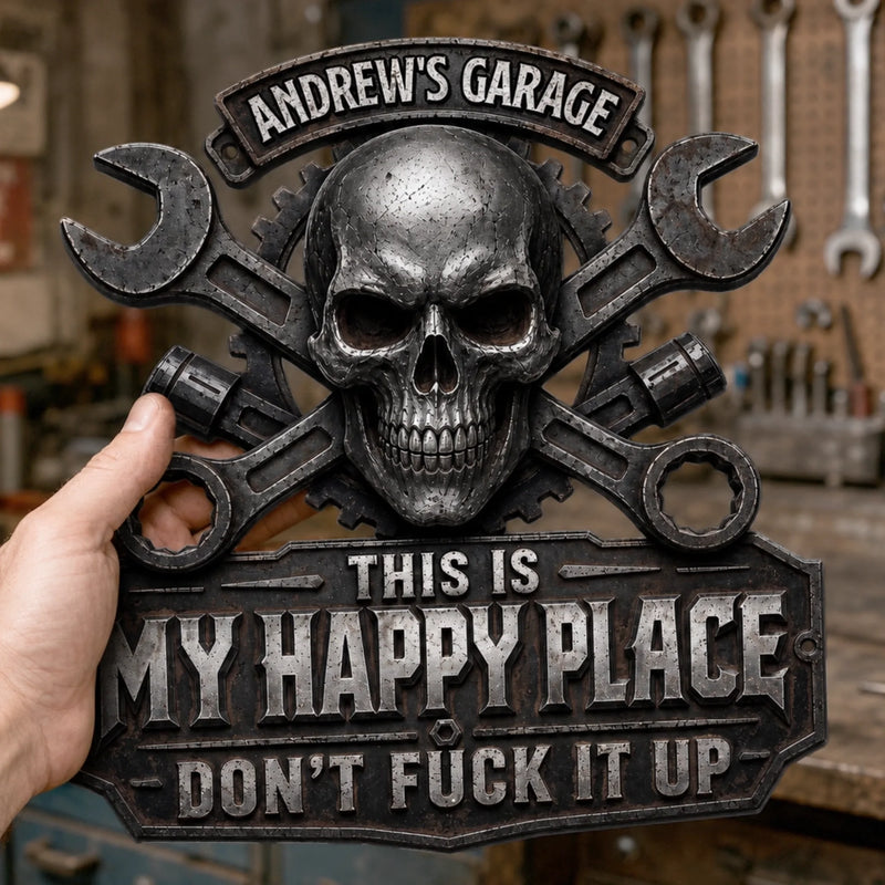 Custom Custom Shaped Metal Sign - Personalized Birthday Gifts For Husband, Son, Grandson, Brother, Grandpa, Dad, Yourself - This Is My Happy Place