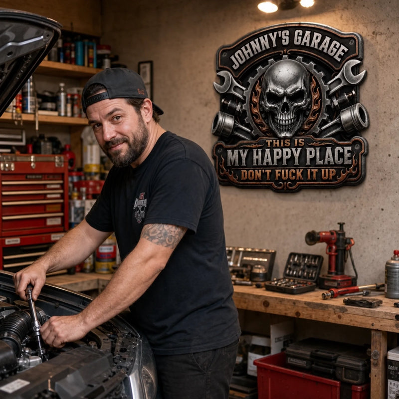 Custom Shaped Metal Sign - Personalized Birthday Gifts For Mechanics, Dad, Husband - Built Not Bought Just Right