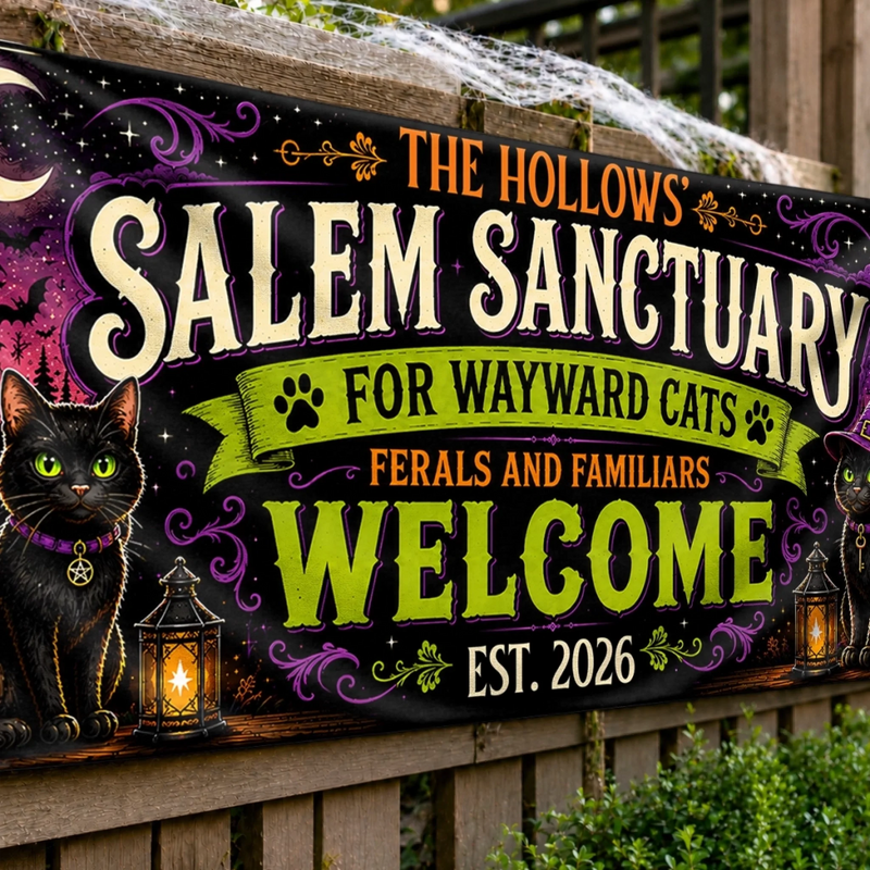 Custom Banner - Personalized Halloween Decor Gifts For Mom, Dad, Brother, Sister - Salem Sanctuary For Wayward Cats