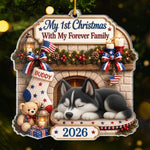 Custom First Christmas Acrylic Ornament - Personalized America 250th Anniversary Christmas Gifts For Dog Lovers, Cat Lovers, Pet Families - Loved By My Forever Family