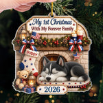 Custom First Christmas Acrylic Ornament - Personalized America 250th Anniversary Christmas Gifts For Dog Lovers, Cat Lovers, Pet Families - Loved By My Forever Family