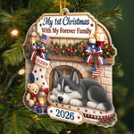 Custom First Christmas Acrylic Ornament - Personalized America 250th Anniversary Christmas Gifts For Dog Lovers, Cat Lovers, Pet Families - Loved By My Forever Family