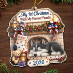 Custom First Christmas Acrylic Ornament - Personalized America 250th Anniversary Christmas Gifts For Dog Lovers, Cat Lovers, Pet Families - Loved By My Forever Family