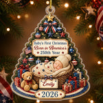 Custom First Christmas Acrylic Ornament - Personalized America 250th Anniversary Christmas Gifts For New Parents, Grandparent - Our Patriotic Little Miracle Baby
