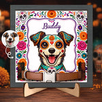 Custom Photo Day Of The Dead Pet Loss Sign, Collar Frame - Personalized Pet Memorial Sympathy Gifts For Dog Lovers, Cat Lovers - Love Remains In Every Pawprint