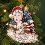 Custom Photo First Christmas Acrylic Ornament - Personalized America 250th Anniversary Christmas Gifts For New Parents, New Moms, New Dads - Our Bright Little Patriotic Star