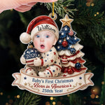 Custom Photo First Christmas Acrylic Ornament - Personalized America 250th Anniversary Christmas Gifts For New Parents, New Moms, New Dads - Our Bright Little Patriotic Star