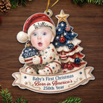 Custom Photo First Christmas Acrylic Ornament - Personalized America 250th Anniversary Christmas Gifts For New Parents, New Moms, New Dads - Our Bright Little Patriotic Star