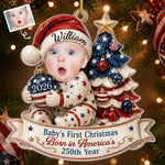 Custom Photo First Christmas Acrylic Ornament - Personalized America 250th Anniversary Christmas Gifts For New Parents, New Moms, New Dads - Our Bright Little Patriotic Star