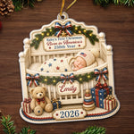 Custom First Christmas Acrylic Ornament - Personalized America 250th Anniversary Christmas Gifts For New Moms, New Dads, Baby - Wrapped In Love And Freedom