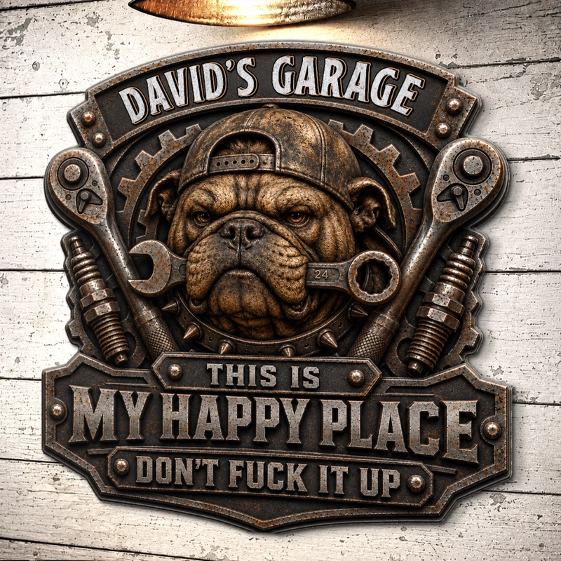 Custom Shaped Metal Sign - Personalized Birthday Gifts For Dog Lovers, Mechanics, DIYers - My Tools My Happy Place