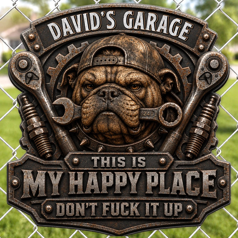 Custom Shaped Metal Sign - Personalized Birthday Gifts For Dog Lovers, Mechanics, DIYers - My Tools My Happy Place