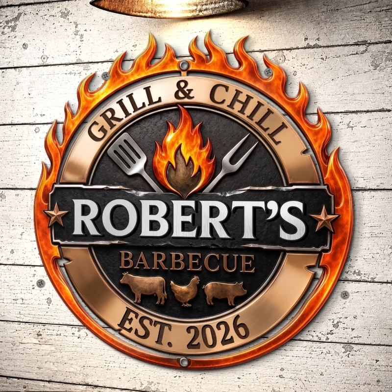 Custom BBQ Shaped Metal Sign - Personalized Grilling Gifts For BBQ Lovers, Husband, Dad - Grill And Chill