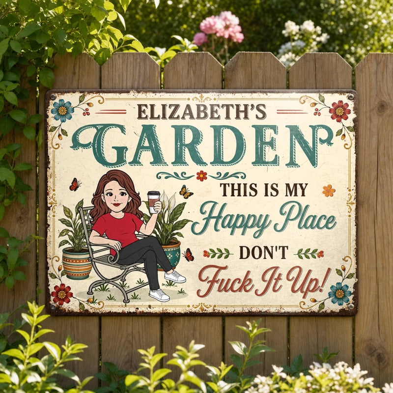 Custom Home Decor Metal Sign - Personalized  Birthday Garden Gifts For Gardeners, Plant Lovers - This Is My Happy Place