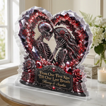 Custom Gothic Skeleton Acrylic Plaque - Personalized Halloween Decor, Anniversary Wedding Gifts For Couple, Husband, Wife - Our Love Story Never Dies