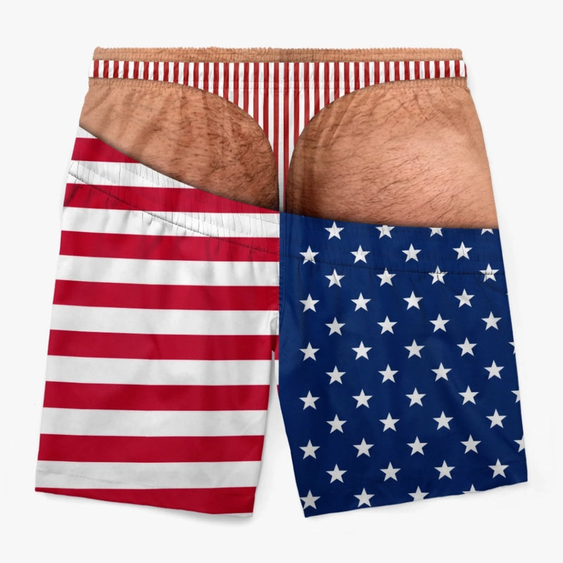 Custom Funny Patriotic Men Swim Trunks - Personalized Summer Vacation And Travel Gifts For Men - Back Where Waves Belong