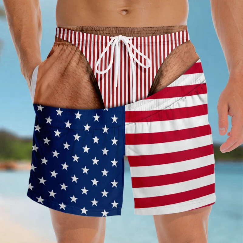 Custom Funny Patriotic Men Swim Trunks - Personalized Summer Vacation And Travel Gifts For Men - Back Where Waves Belong
