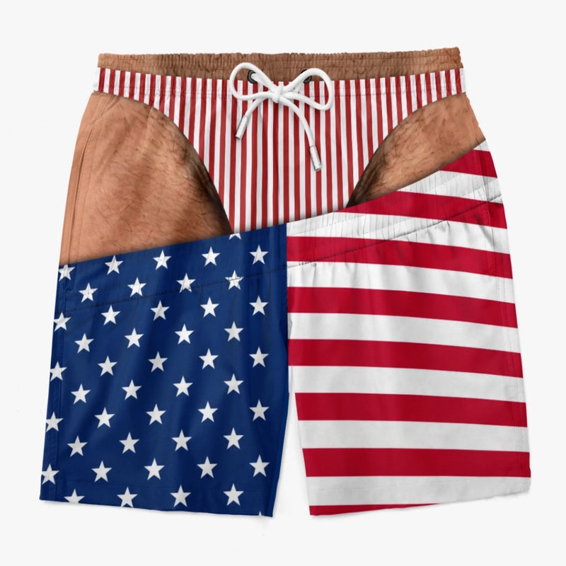 Custom Funny Patriotic Men Swim Trunks - Personalized Summer Vacation And Travel Gifts For Men - Back Where Waves Belong